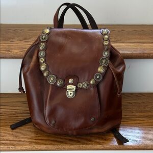 Patricia Nash Brown Leather Backpack with Decorative Buttons